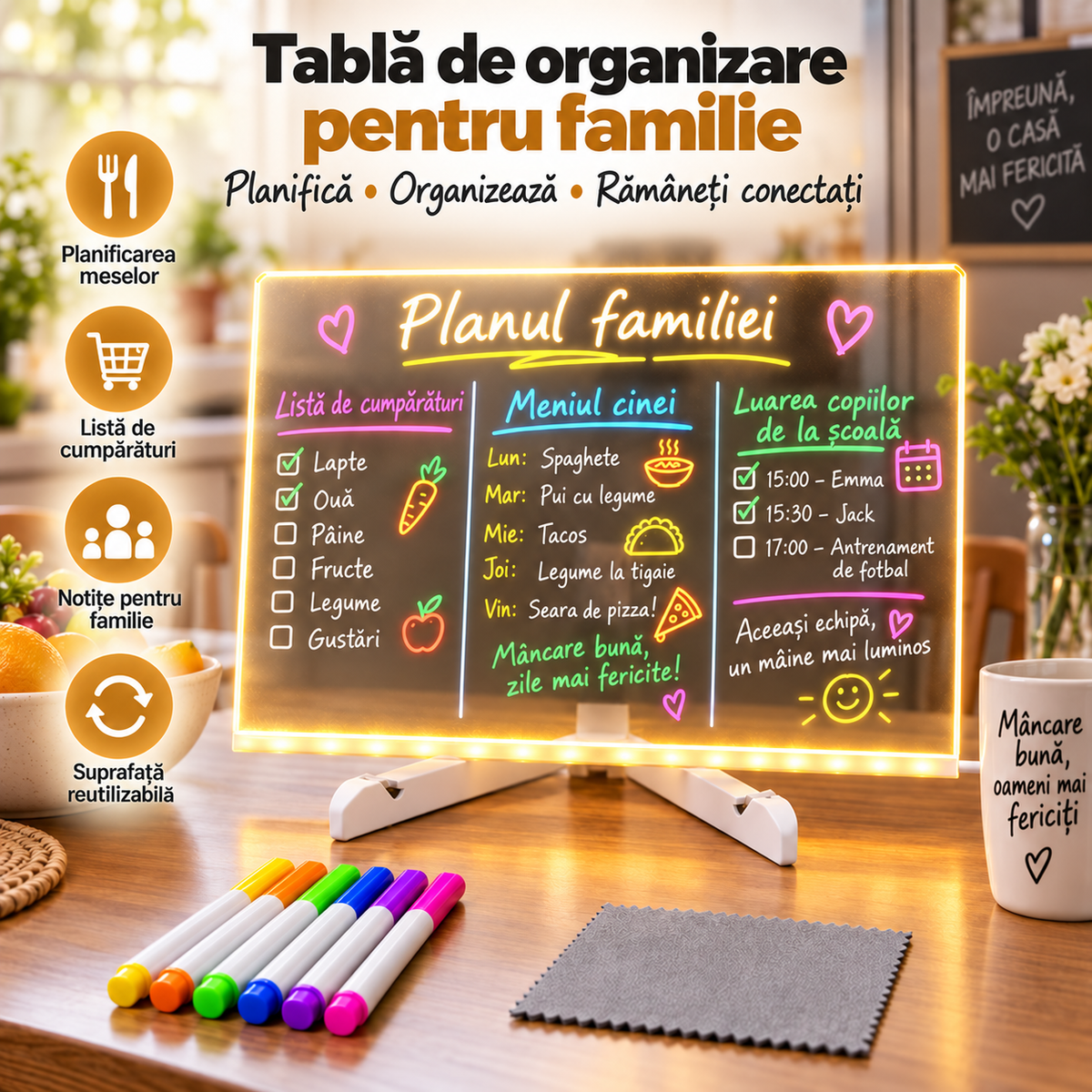 Tableta LED + 7 Markere colorate + laveta
