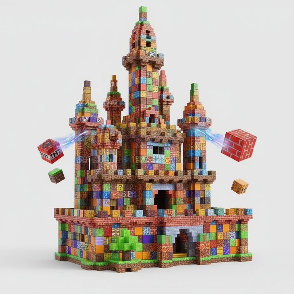 Cuburi magnetice stil Minecraft