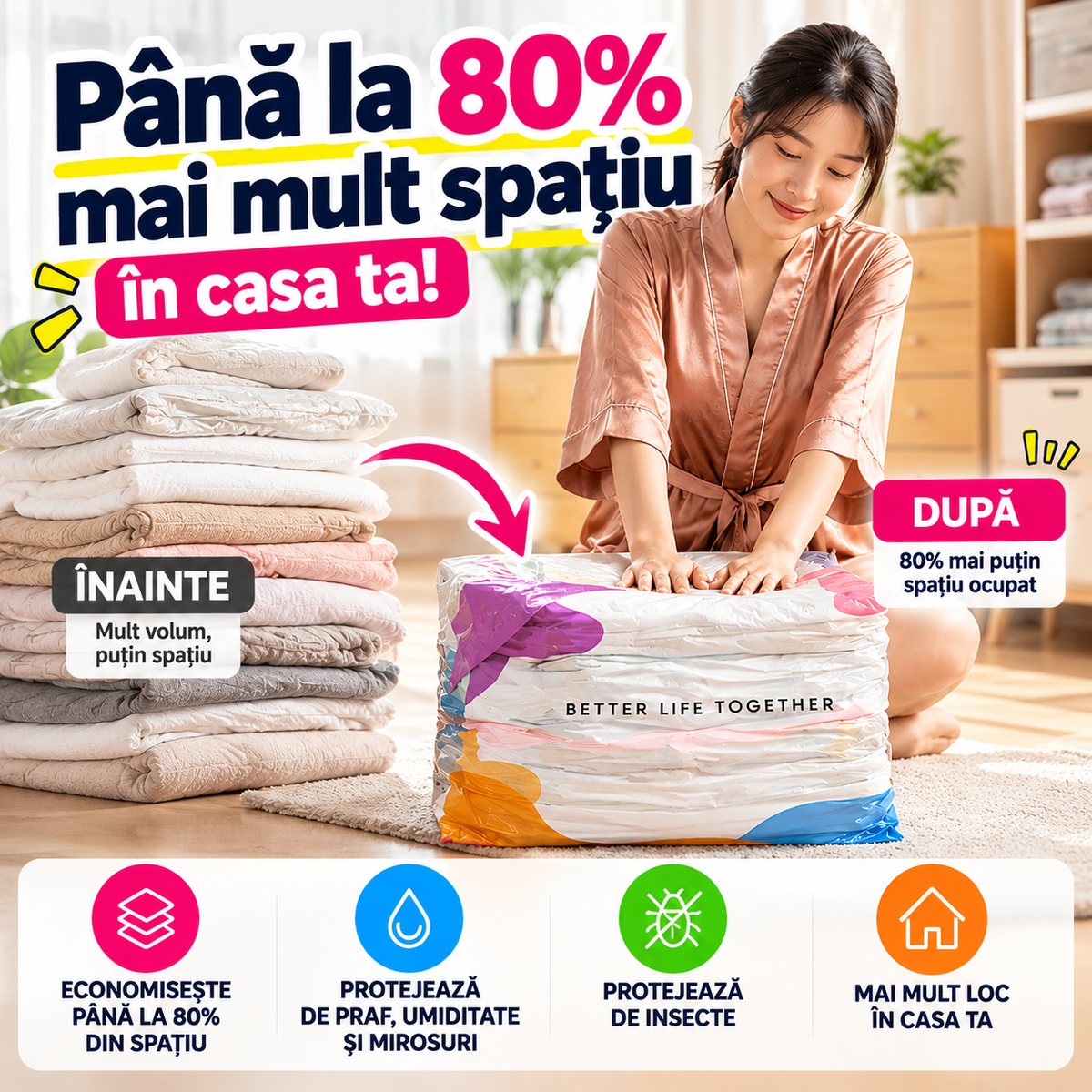 Saci 3D pentru Vidat Haine Fără Pompă – 70x50x30 CM