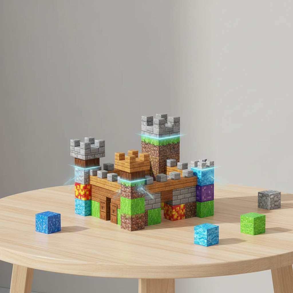 Cuburi magnetice stil Minecraft