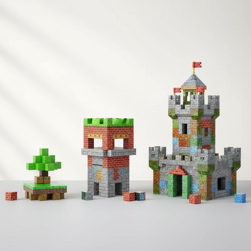 Cuburi magnetice stil Minecraft