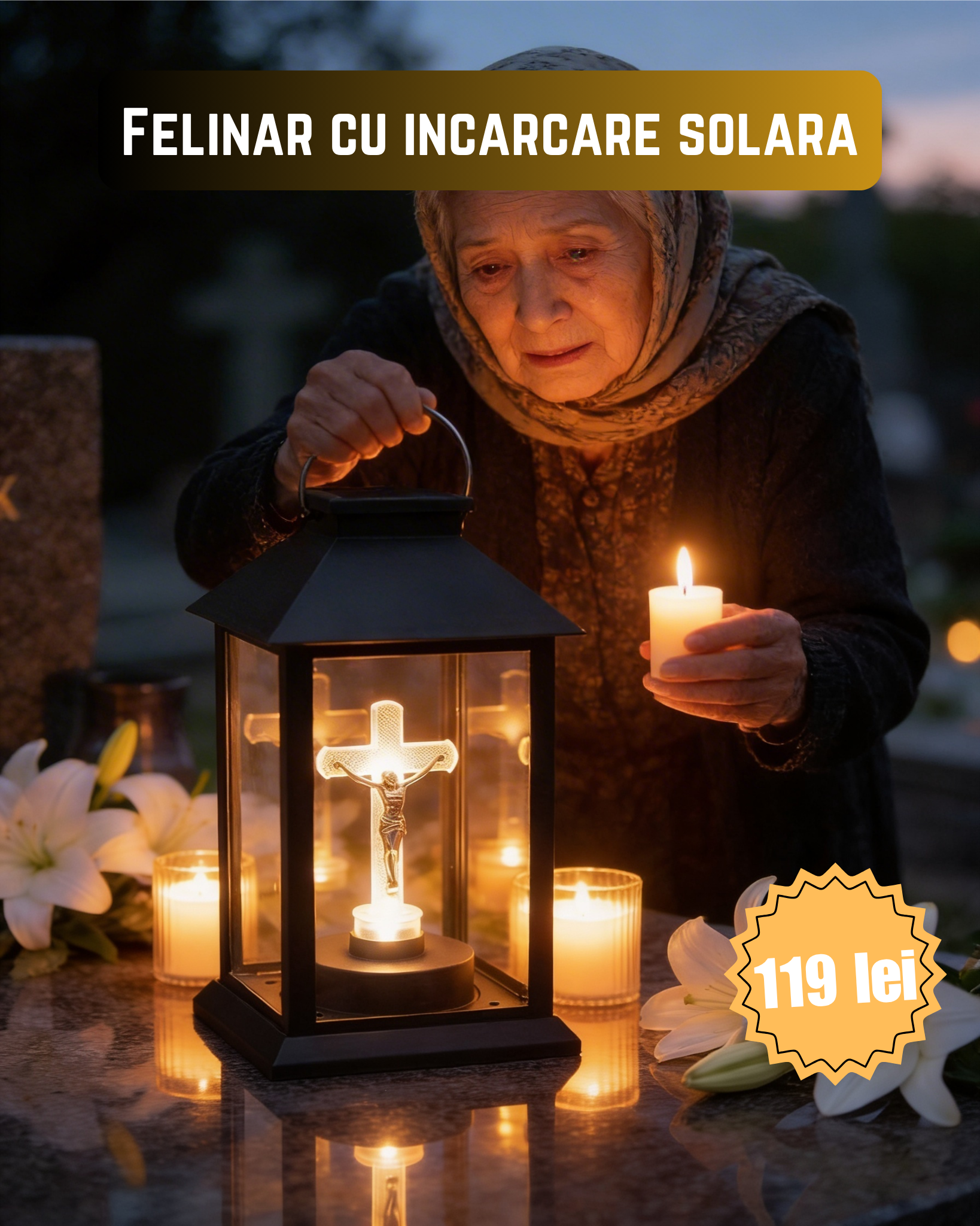 Felinar cu incarcare solara, automat , cu lumina LED