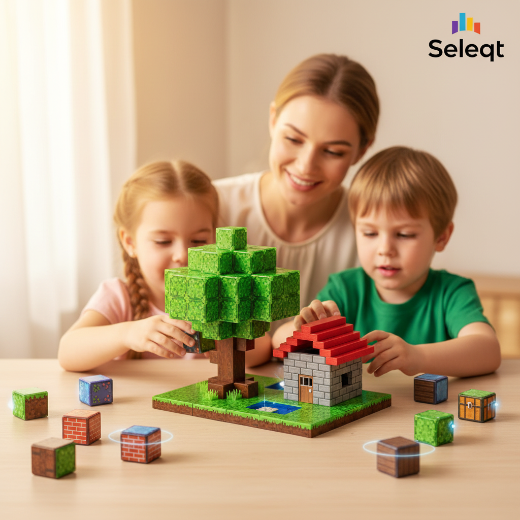 Blocuri magnetice Minecraft – Set educativ STEM, joc creativ pentru copii 3-10 ani
